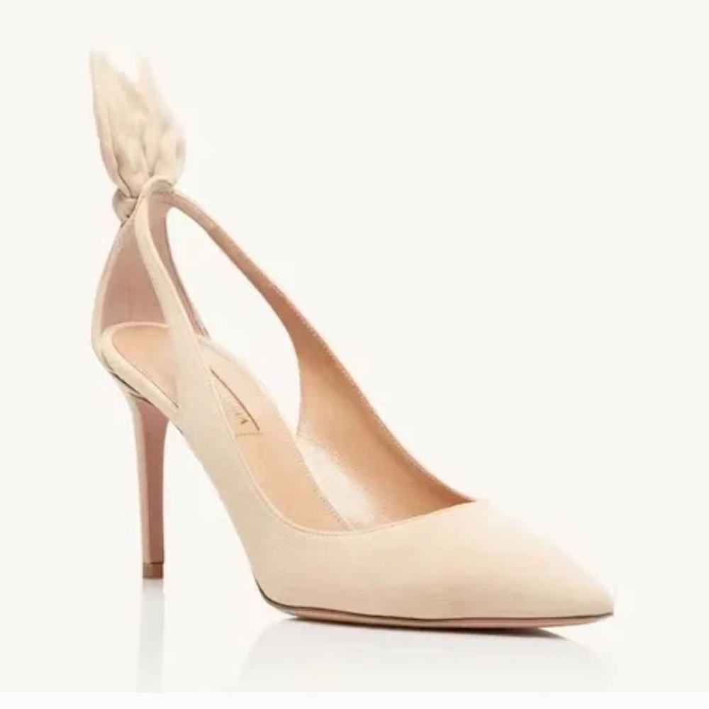 Aquazzura Bow Tie Pump 85mm Heels Nude Size 37 - Picture 12 of 15